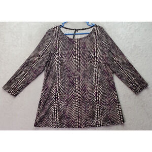 Cathy Blouse Top Womens Medium Black Purple Spotted Print Long Sleeve Round Neck